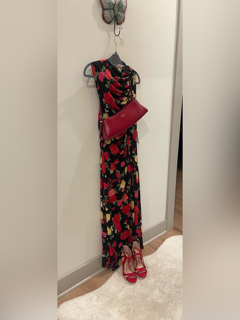Premier Black Maxi Dress with Red & Yellow Floral Print